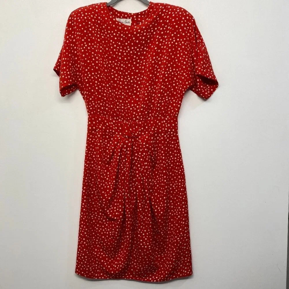 Vintage Dress Allison Smith Red Dot Button Back Sheath‎